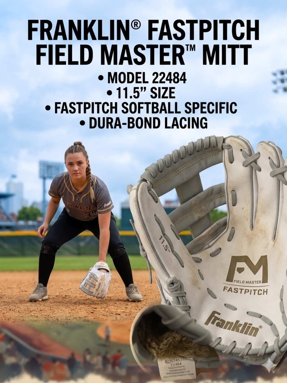 FRANKLIN Field Master Fastpitch Softball Glove Women's 11.5" White Gray 22484